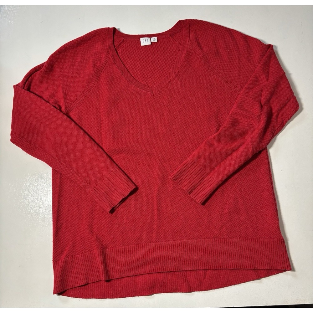 GAP Womens Red Raglan Long Sleeve V Neck Pullover Casual Sweater size Medium
